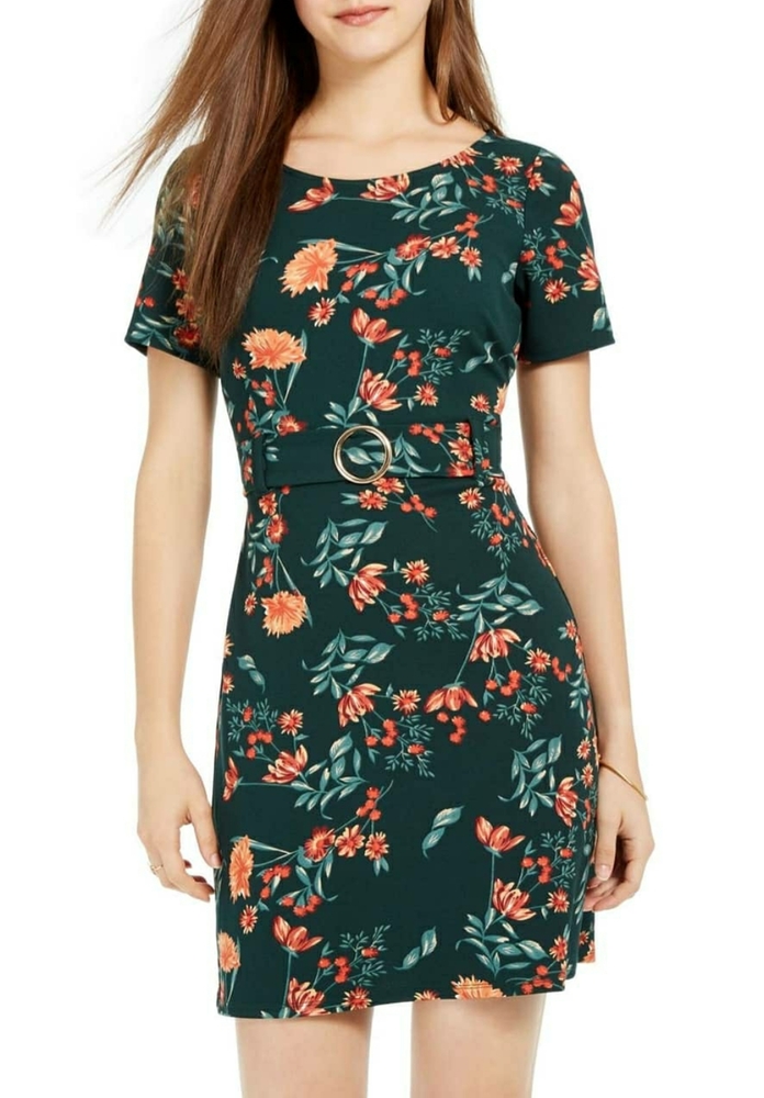 B Darlin Juniors Belted Floral Dress Hunter